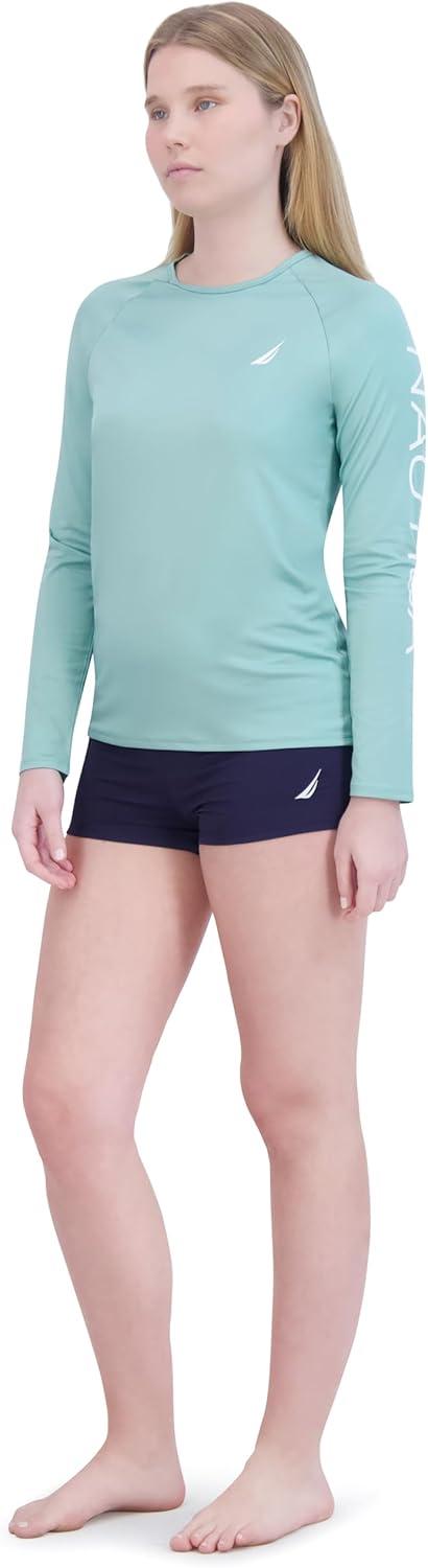 imageNautica Womens Standard Rashguard  QuickDry UPF Protection Swim Shirt Pool Beach Hiking Yoga VolleyballSolid Green