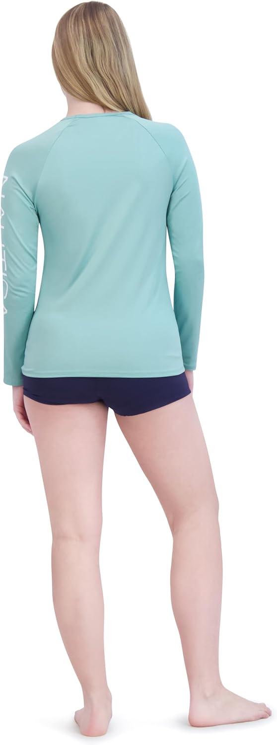 imageNautica Womens Standard Rashguard  QuickDry UPF Protection Swim Shirt Pool Beach Hiking Yoga VolleyballSolid Green