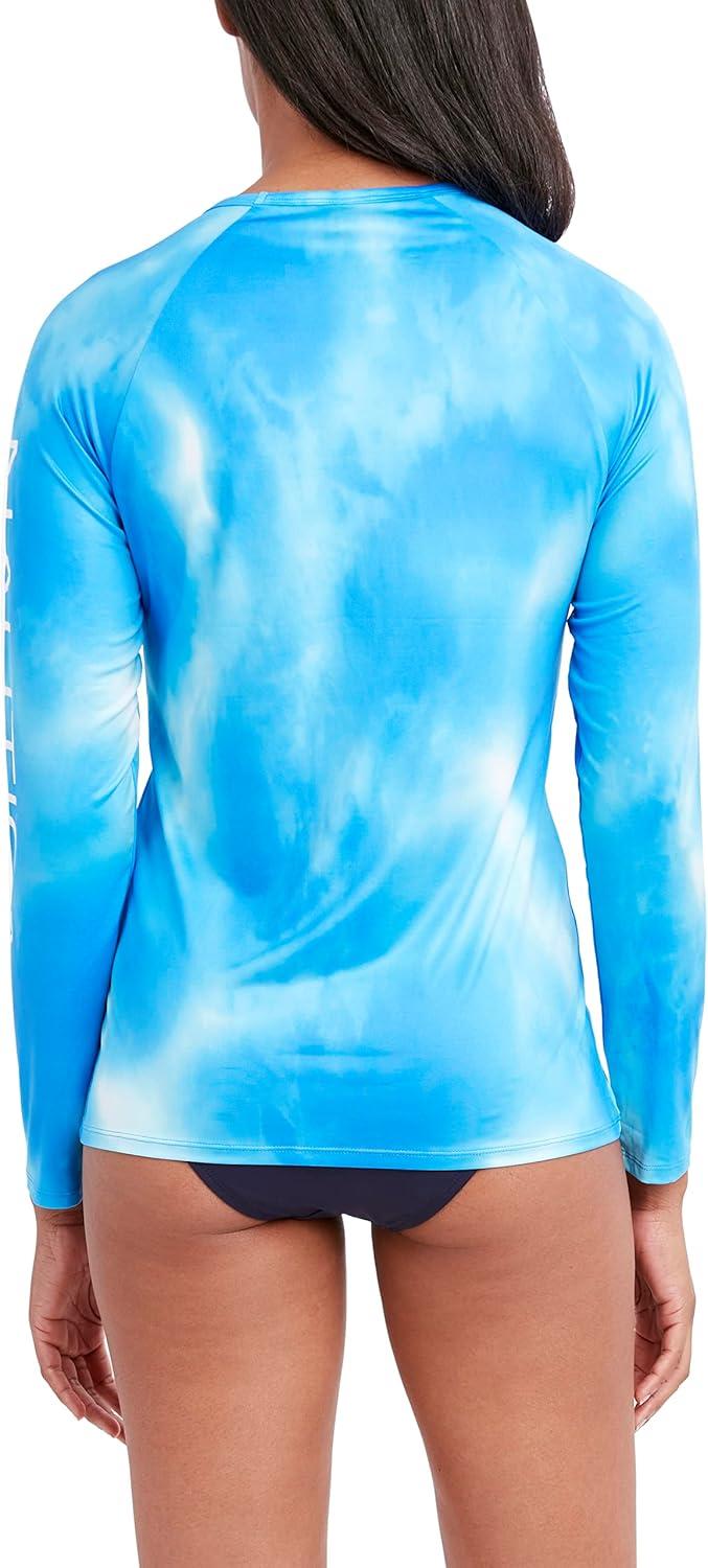 imageNautica Womens Standard Rashguard  QuickDry UPF Protection Swim Shirt Pool Beach Hiking Yoga VolleyballTie Dye Blue