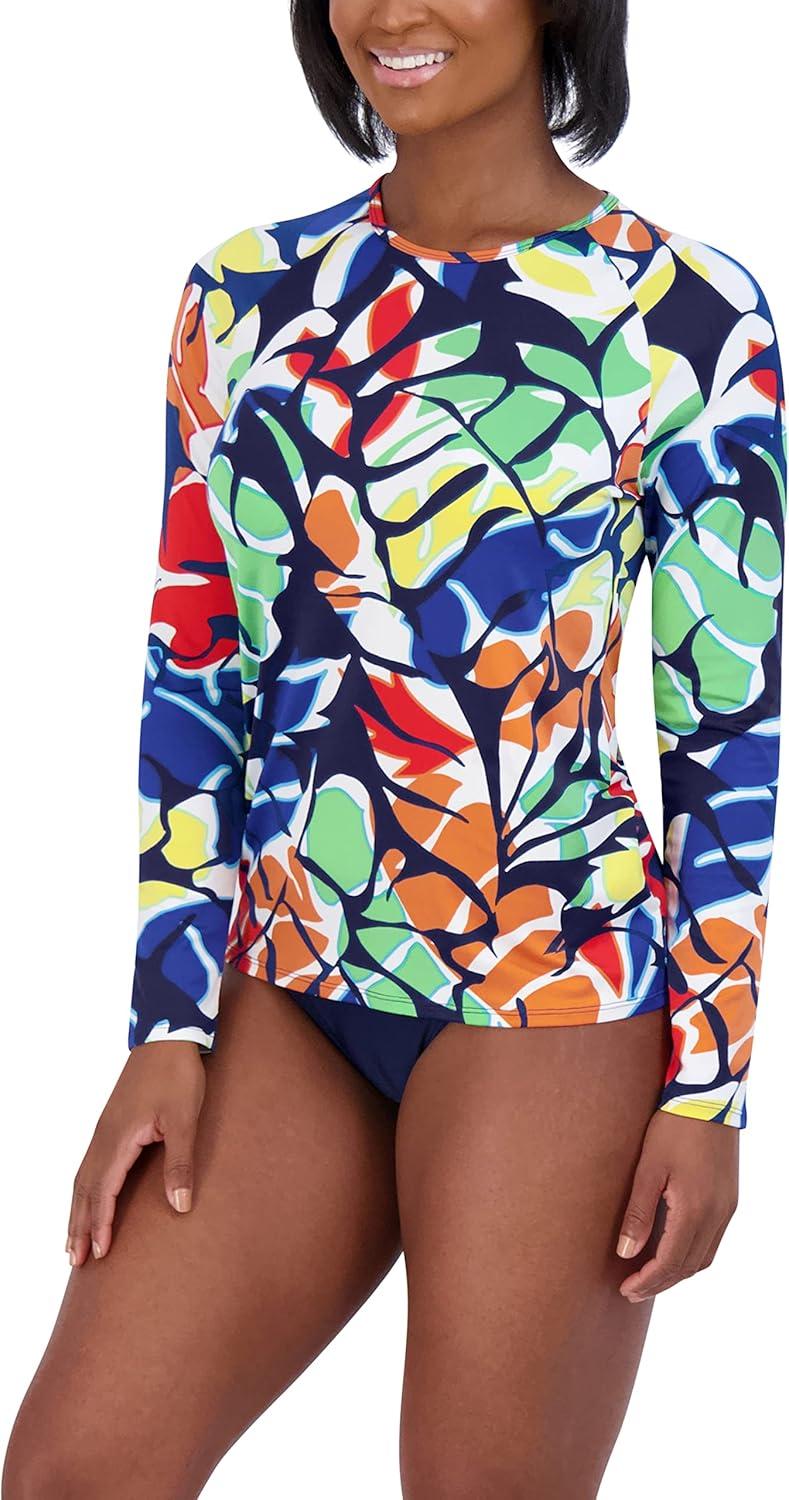 imageNautica Womens Standard Rashguard  QuickDry UPF Protection Swim Shirt Pool Beach Hiking Yoga VolleyballTrade Wind Multi