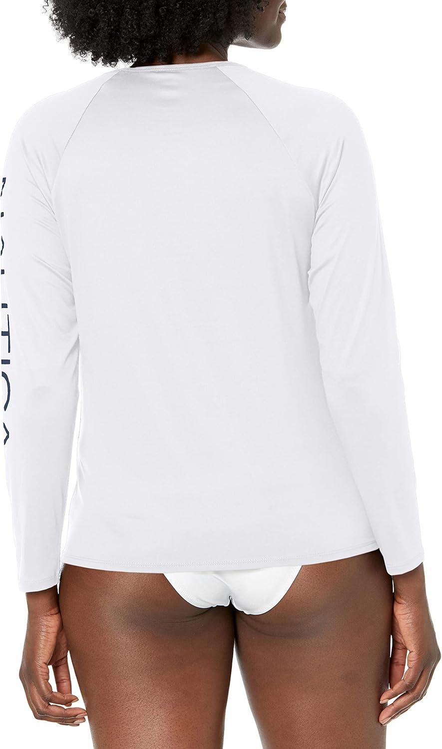 imageNautica Womens Standard Rashguard  QuickDry UPF Protection Swim Shirt Pool Beach Hiking Yoga VolleyballWhite
