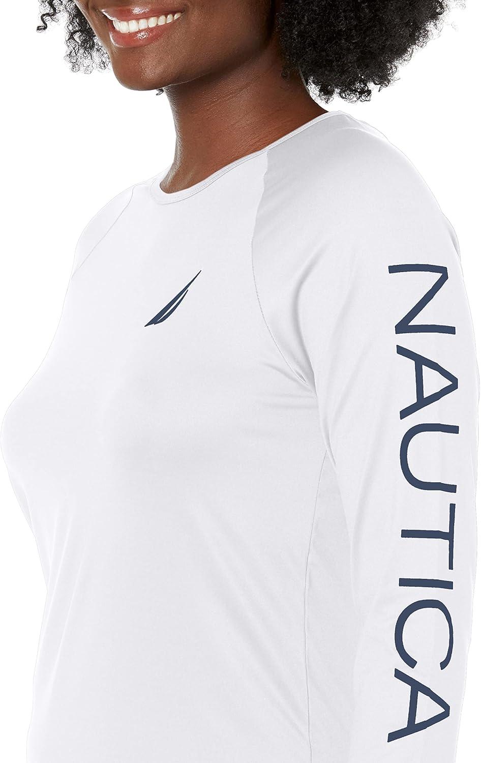 imageNautica Womens Standard Rashguard  QuickDry UPF Protection Swim Shirt Pool Beach Hiking Yoga VolleyballWhite