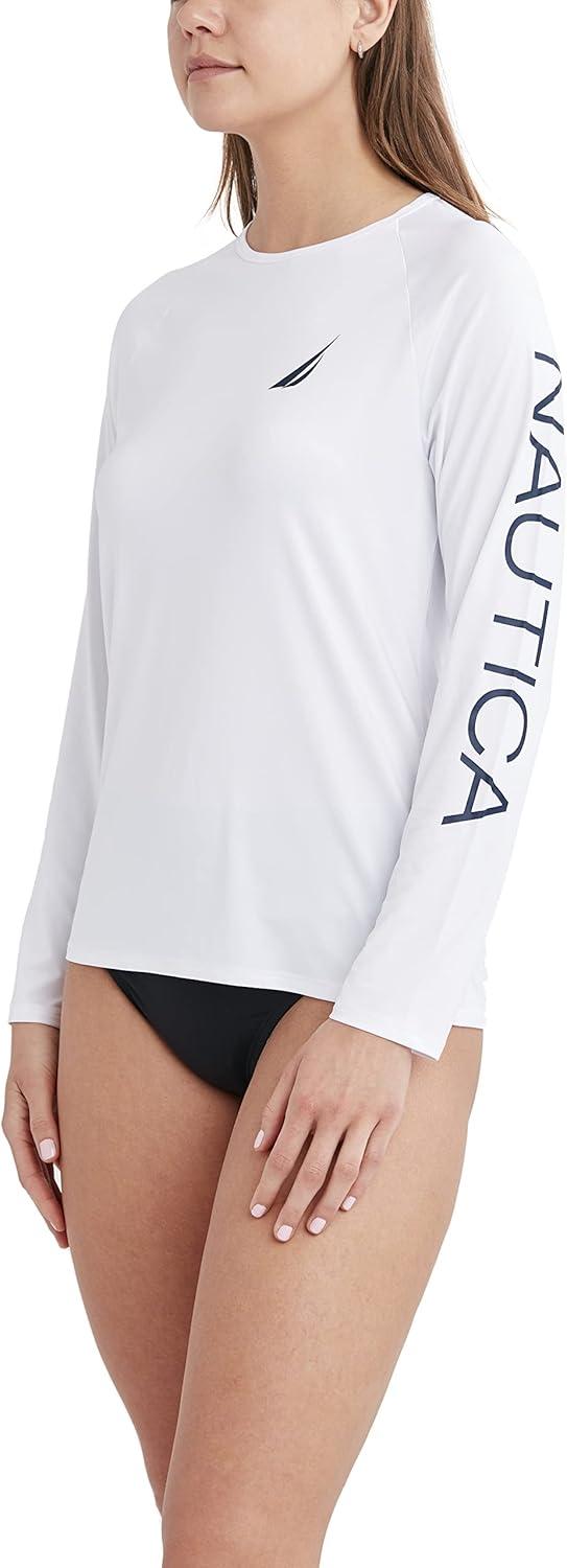 imageNautica Womens Standard Rashguard  QuickDry UPF Protection Swim Shirt Pool Beach Hiking Yoga VolleyballWhite