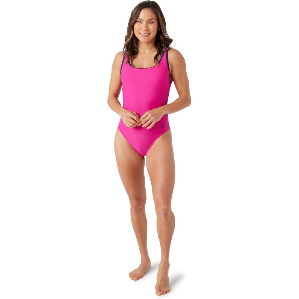imageNautica Womens OnePiece Swimsuit  Slimming Tummy Control Bathing Suit QuickDry Fabric Bikini SwimsuitFuchsia