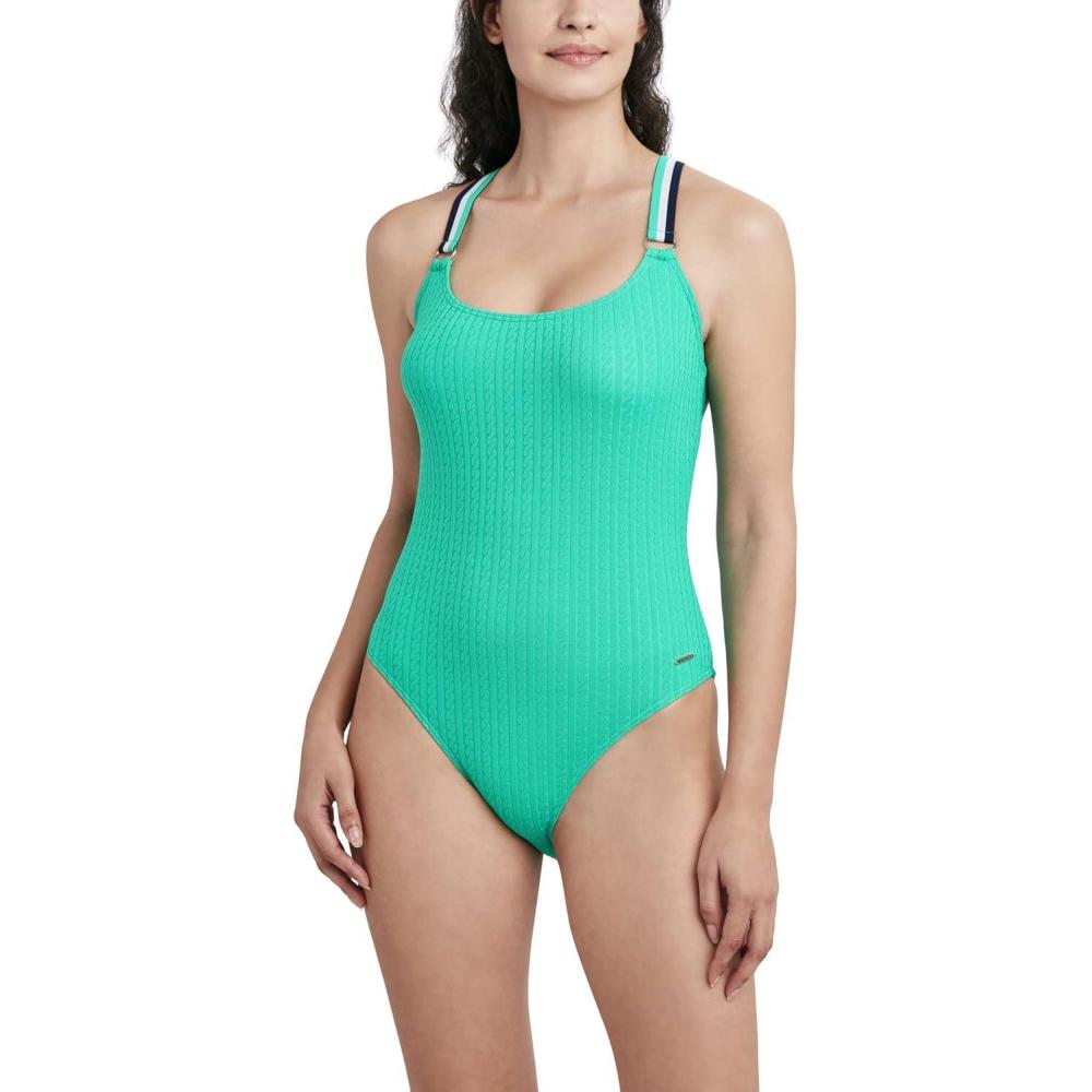 imageNautica Womens OnePiece Swimsuit  Slimming Tummy Control Bathing Suit QuickDry Fabric Bikini SwimsuitSolid Green