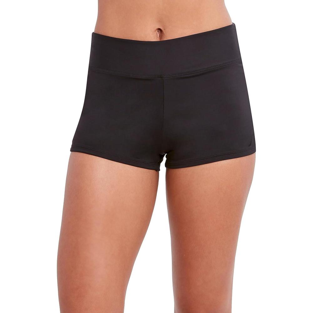 imageNautica Womens Standard MidRise Flattering Wide Waistband Boy Leg Bikini Bottom SwimsuitBlack