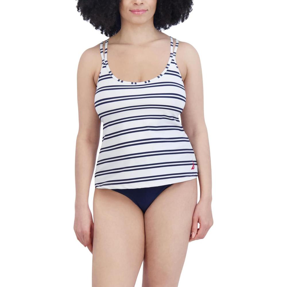 imageNautica Womens Tankini Swimsuit Top QuickDry UPF Swim Beach Pool ampamp Resort WearBlue White
