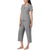 imageNautica Pajamas for Women Set Womens Lightweight Short Sleeve Button Down Pajama Shirt ampamp Capri Pants Lounge Sets PJs WomenHeather Grey