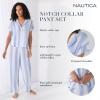 imageNautica Womens Button Up Pajama Set  2Piece Summer Lightweight PJ Set  Top and Pants  Lounge and Sleep Sets for WomenBlue Stripe