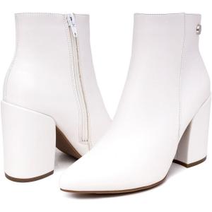 imageNAUTICA Womens Heeled Ankle Bootie with Pointed Toe Block Heel and Side Zipper for Winter  YevaWhite