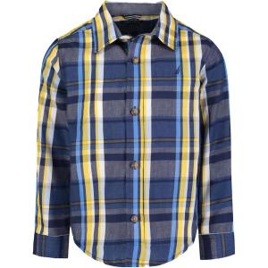imageNautica Boys Long Sleeve Woven ButtonDown Shirt Comfortable Classic FitNautica J Navy Plaid