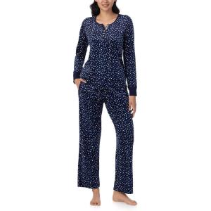 imageNautica Pajamas for Women Set Long Sleeve Henley Pajama Shirt ampamp Pants Warm Winter Fleece Sleepwear Lounge PJ Sets for WomenNavy Dots