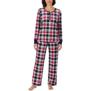 imageNautica Pajamas for Women Set Long Sleeve Henley Pajama Shirt ampamp Pants Warm Winter Fleece Sleepwear Lounge PJ Sets for WomenRed
