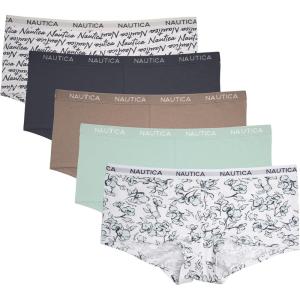 imageNautica Womens Cotton Boyshort Underwear Set 5PackNt FloralZen GardenSand BarChainmetalBrush Script