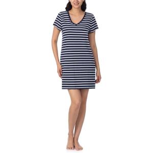 imageNautica Womens Sleep Shirt Dress  Cotton Knit Jersey VNeck Pajama Top  Lightweight ampamp Breathable Sleepwear LoungewearNavy Stripe