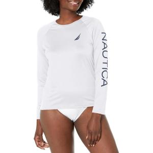 imageNautica Womens Standard Rashguard  QuickDry UPF Protection Swim Shirt Pool Beach Hiking Yoga VolleyballWhite