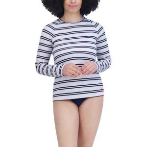 imageNautica Womens Standard Rashguard  QuickDry UPF Protection Swim Shirt Pool Beach Hiking Yoga VolleyballWhite Navy Stripe