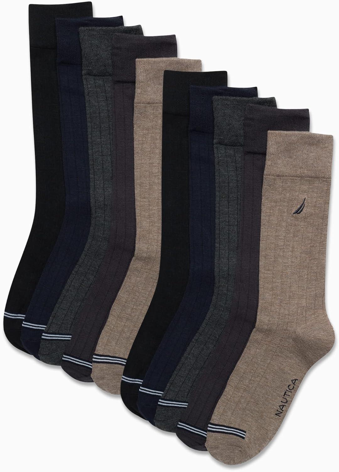 imageNautica Mens Dress Socks  10 Pack Breathable Stretch Crew Socks for Men for Work Business and Formal Wear Sizes 6125Assorted Rib