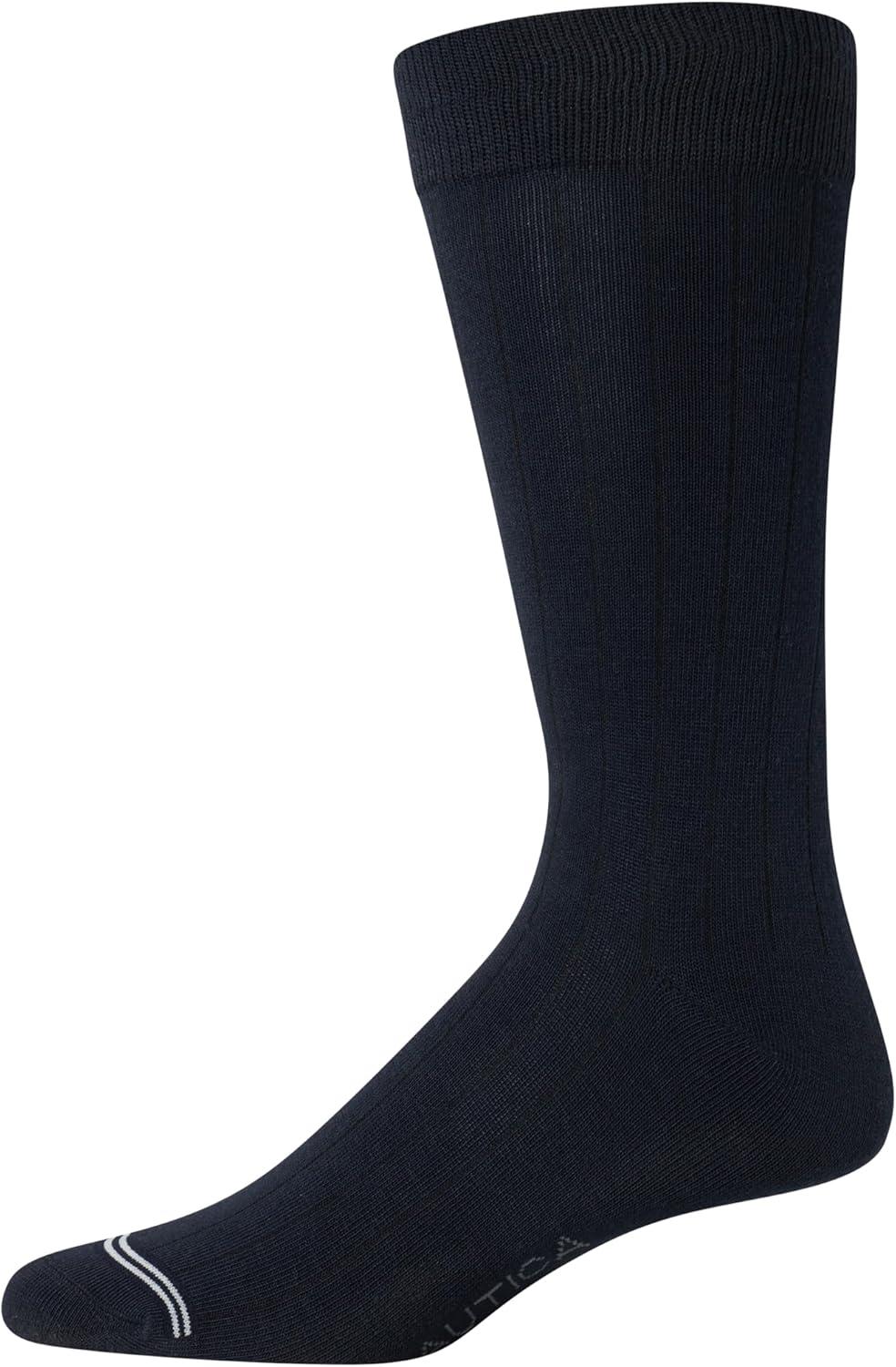 imageNautica Mens Dress Socks  10 Pack Breathable Stretch Crew Socks for Men for Work Business and Formal Wear Sizes 6125BrownBlue Assorted Rib
