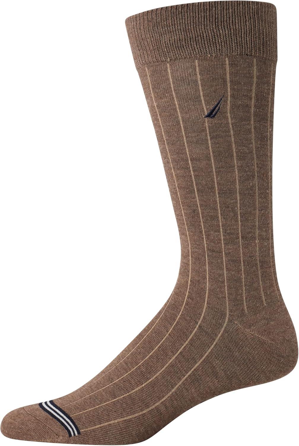 imageNautica Mens Dress Socks  10 Pack Breathable Stretch Crew Socks for Men for Work Business and Formal Wear Sizes 6125BrownBlue Assorted Rib