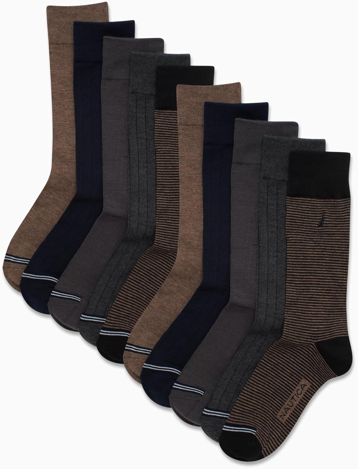 imageNautica Mens Dress Socks  10 Pack Breathable Stretch Crew Socks for Men for Work Business and Formal Wear Sizes 6125BrownGrey Assorted