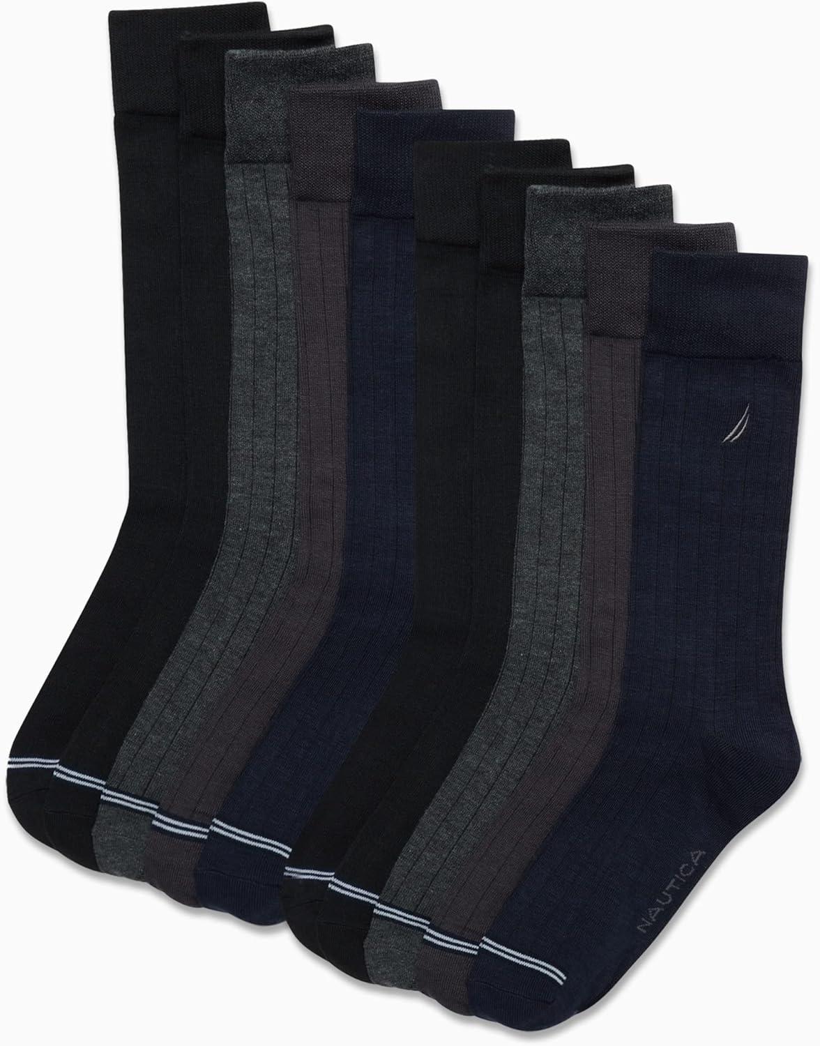 imageNautica Mens Dress Socks  10 Pack Breathable Stretch Crew Socks for Men for Work Business and Formal Wear Sizes 6125Dark Assorted