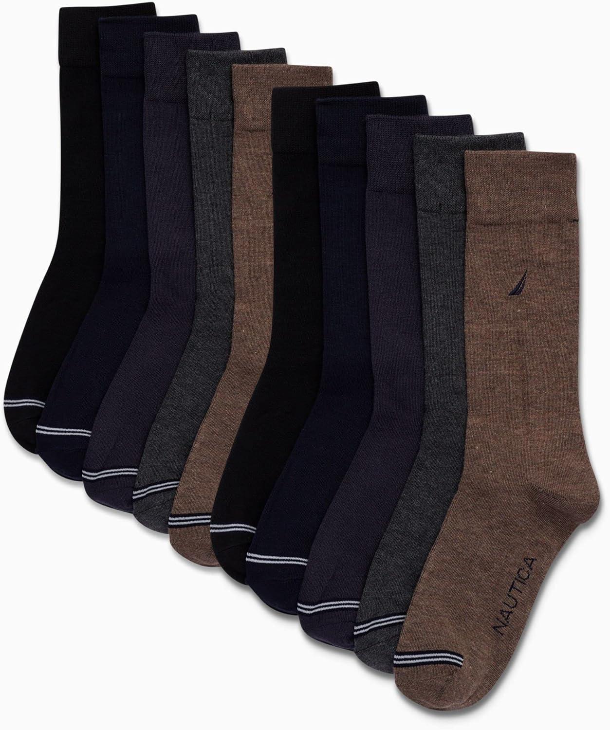 imageNautica Mens Dress Socks  10 Pack Breathable Stretch CrewLength Work Socks for Men for Business Formal Wear Sizes 6125Assorted