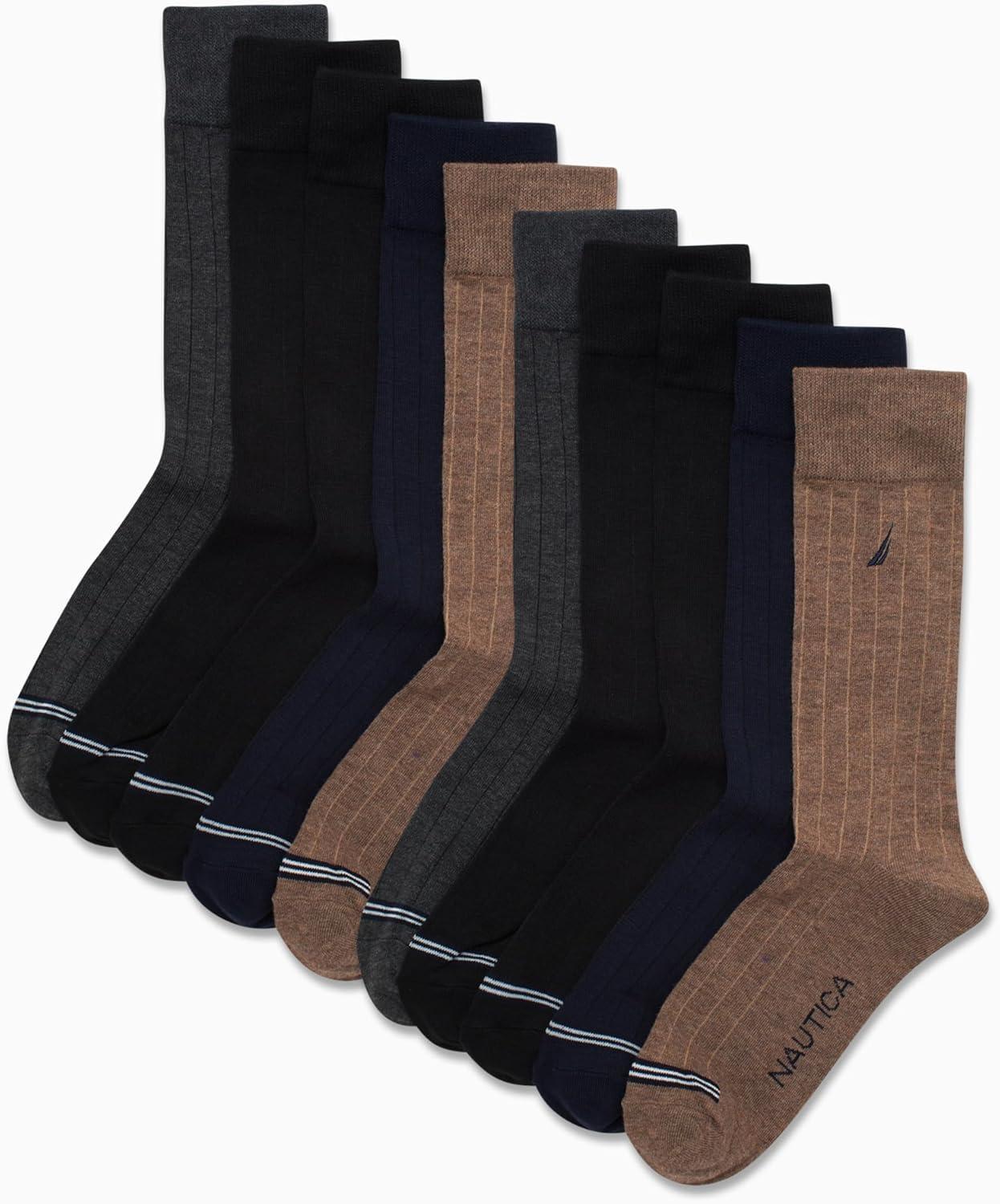 imageNautica Mens Dress Socks  10 Pack Breathable Stretch CrewLength Work Socks for Men for Business Formal Wear Sizes 6125Assorted Rib