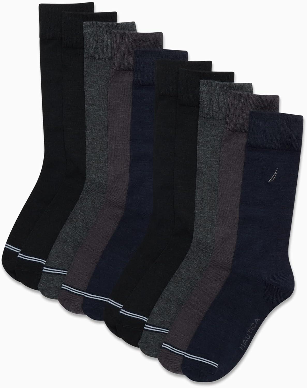 imageNautica Mens Dress Socks  10 Pack Breathable Stretch CrewLength Work Socks for Men for Business Formal Wear Sizes 6125BlackGrey Assorted