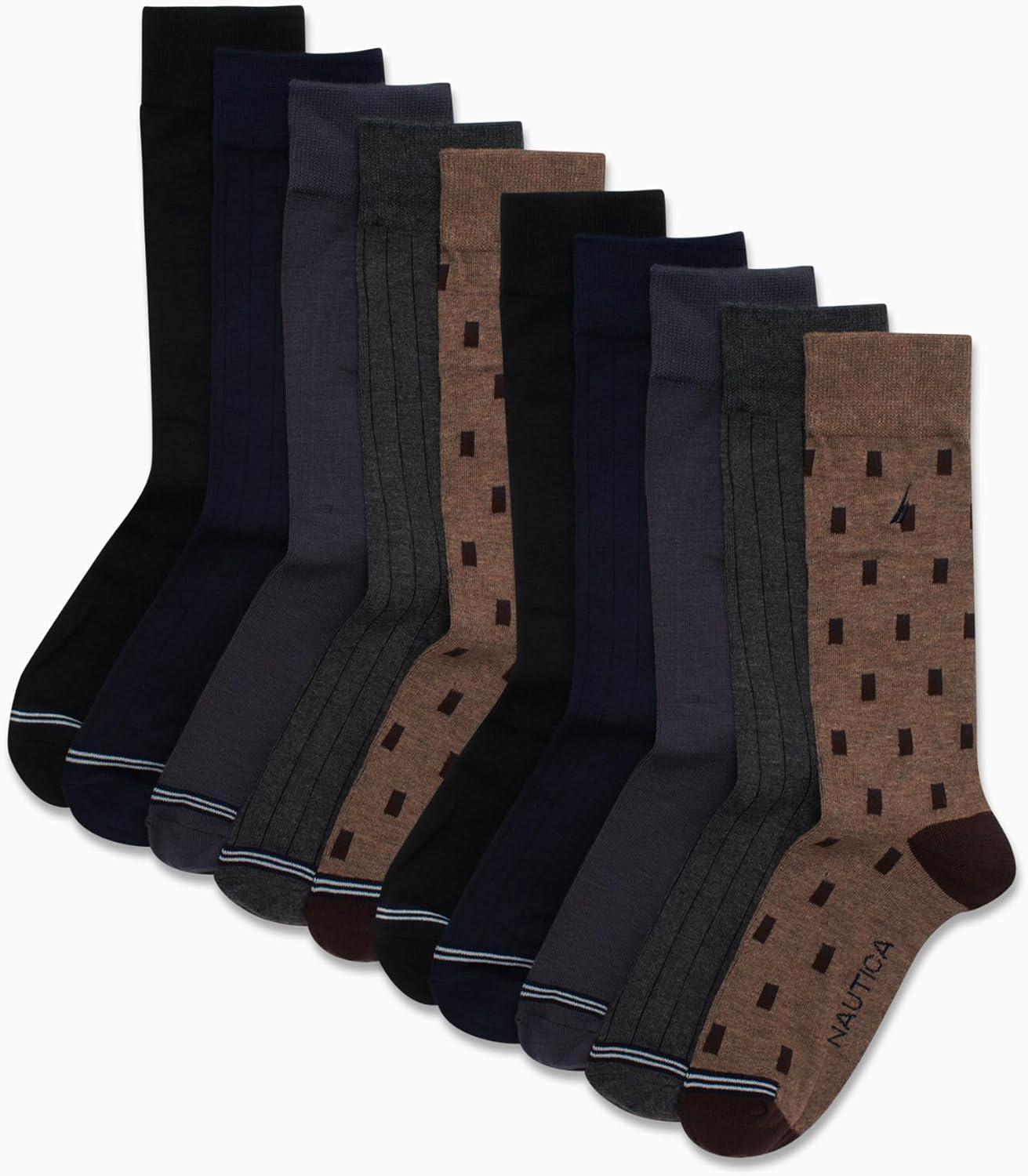 imageNautica Mens Dress Socks  10 Pack Breathable Stretch CrewLength Work Socks for Men for Business Formal Wear Sizes 6125Dot Assorted