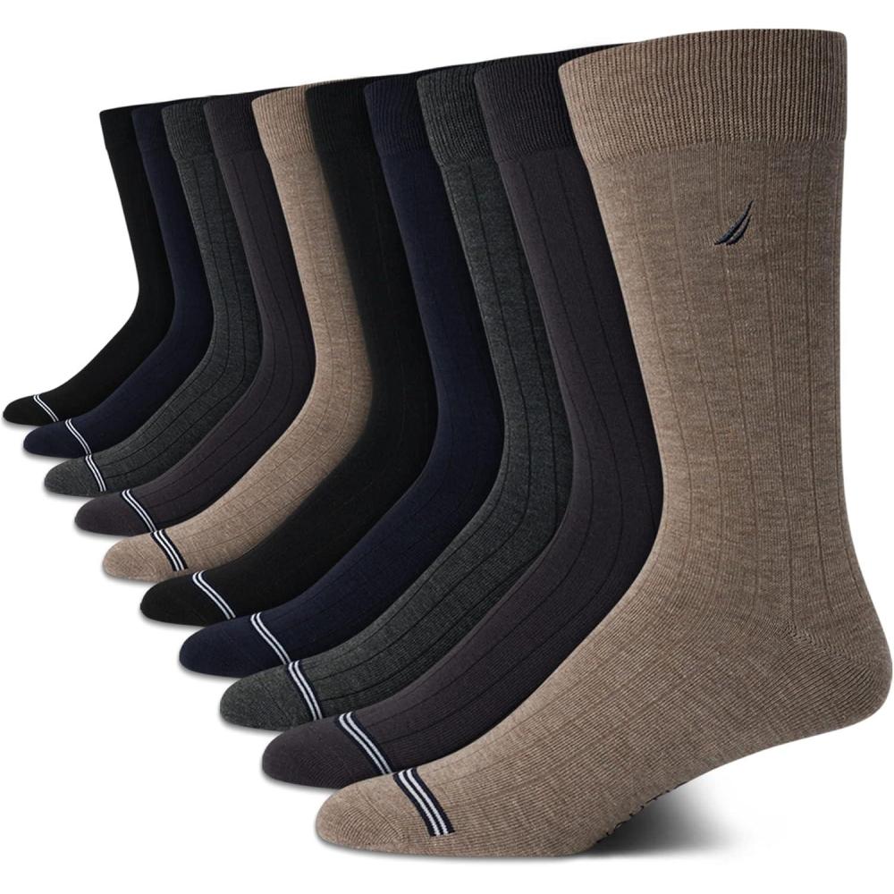 imageNautica Mens Dress Socks  10 Pack Breathable Stretch Crew Socks for Men for Work Business and Formal Wear Sizes 6125Assorted Rib