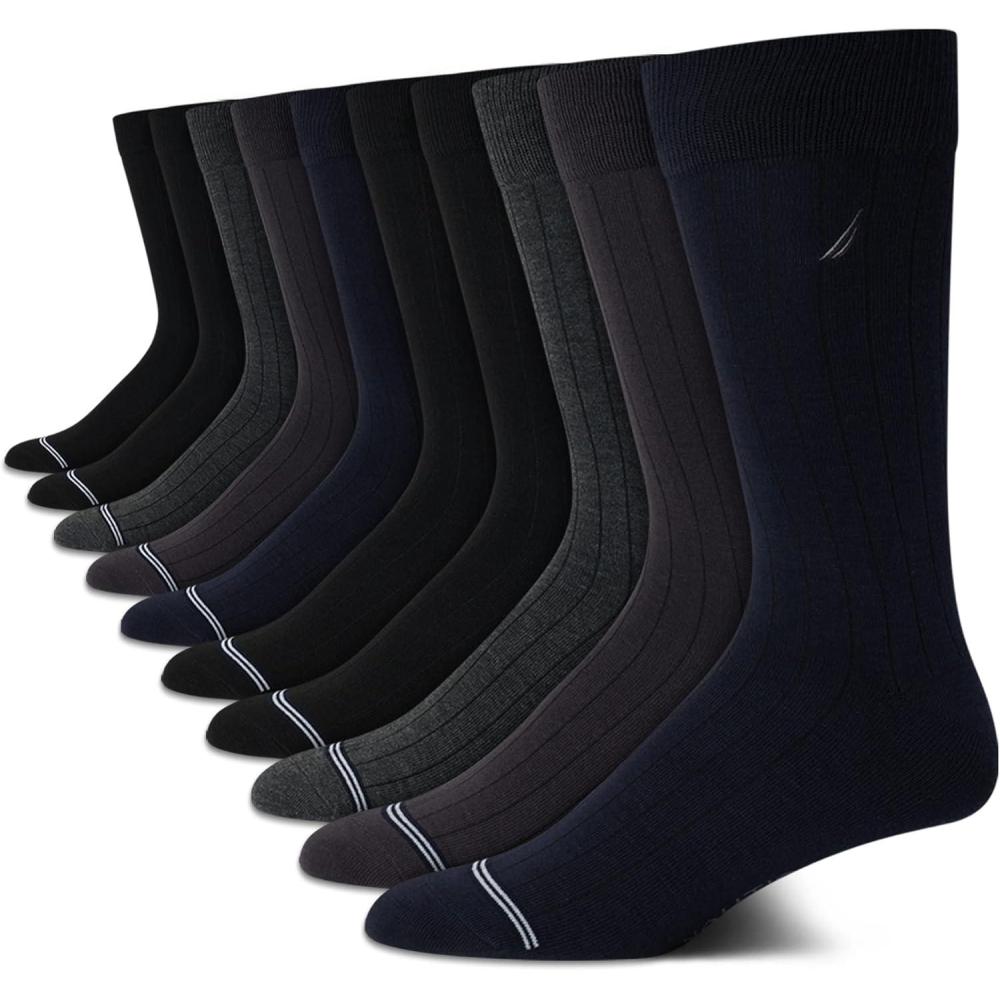 imageNautica Mens Dress Socks  10 Pack Breathable Stretch Crew Socks for Men for Work Business and Formal Wear Sizes 6125Dark Assorted