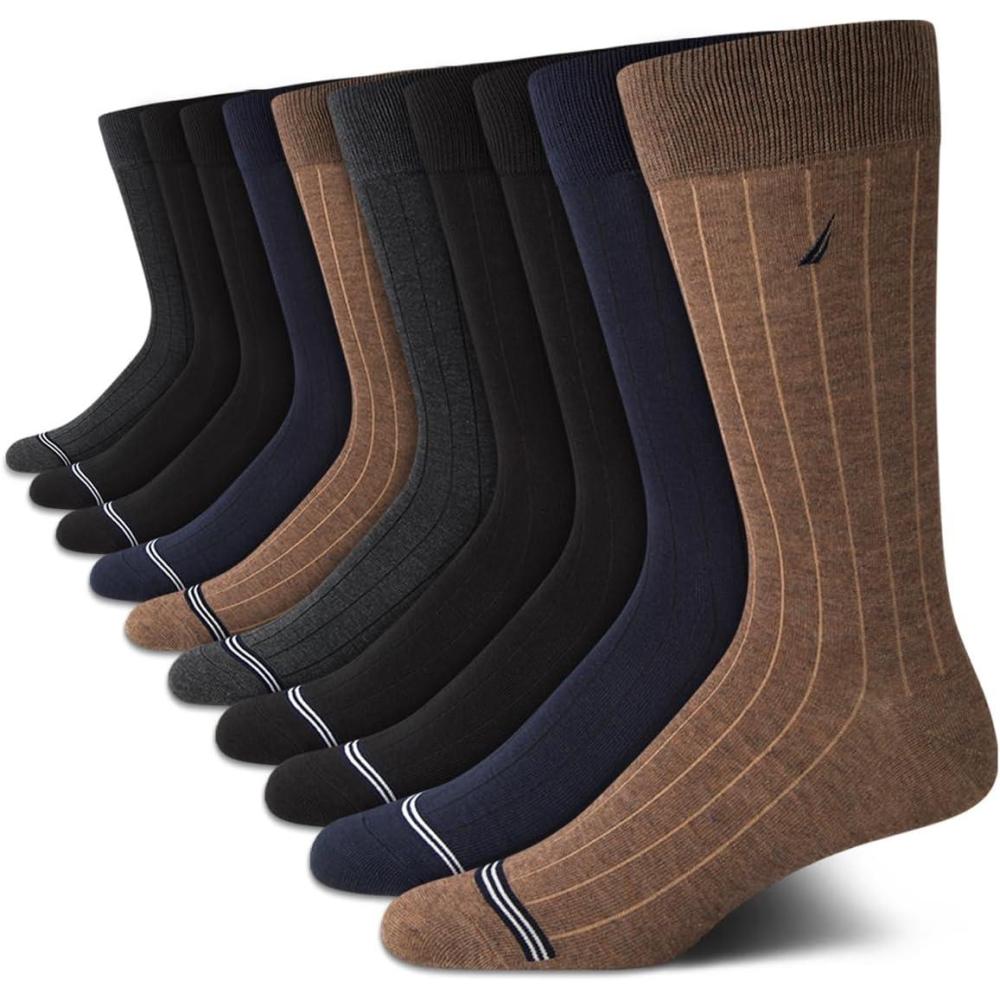 imageNautica Mens Dress Socks  10 Pack Breathable Stretch CrewLength Work Socks for Men for Business Formal Wear Sizes 6125Assorted Rib