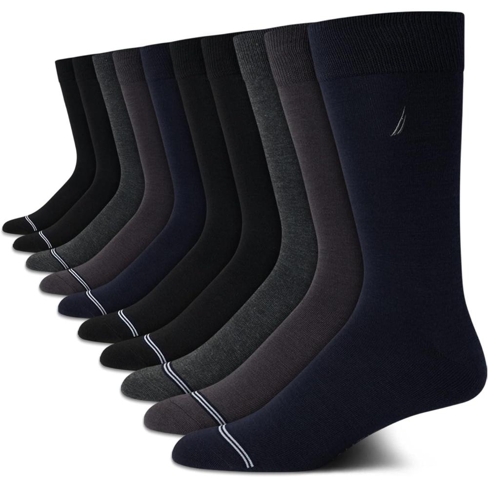 imageNautica Mens Dress Socks  10 Pack Breathable Stretch CrewLength Work Socks for Men for Business Formal Wear Sizes 6125BlackGrey Assorted