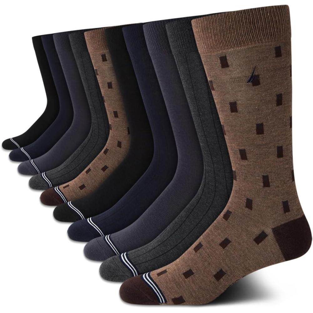 imageNautica Mens Dress Socks  10 Pack Breathable Stretch CrewLength Work Socks for Men for Business Formal Wear Sizes 6125Dot Assorted