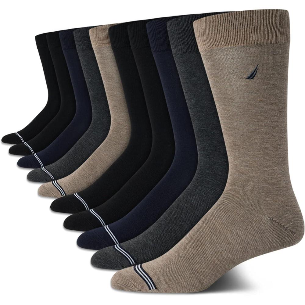 imageNautica Mens Dress Socks  10 Pack Breathable Stretch CrewLength Work Socks for Men for Business Formal Wear Sizes 6125Heather Assorted
