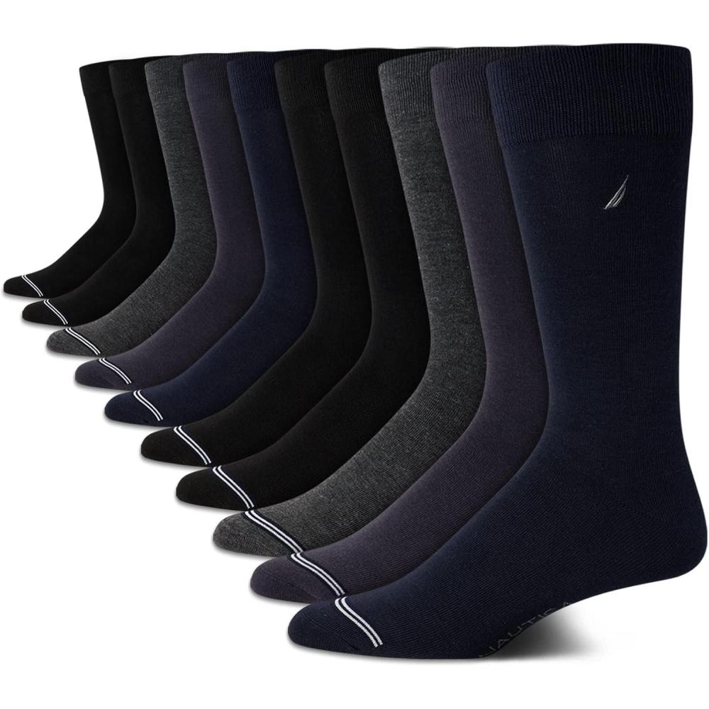 imageNautica Mens Dress Socks  10 Pack Breathable Stretch CrewLength Work Socks for Men for Business Formal Wear Sizes 6125NavyBlack Assorted