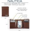 imageNautica Mens Trifold Wallet  RFID Blocking Protection  ID Window  Card Slots  Genuine Leather  DurableEnameled Logo  Brown