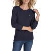 imageNautica Womens 34 Sleeve Length Cotton Solid Scalloped Knit TopNight Sky