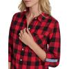 imageNautica Womens Button Front Long Sleeve Roll Tab ShirtBlackHaute Red