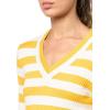 imageNautica Womens Long Sleeve Striped VNeck Ribbed SweaterGoldenrodIvory