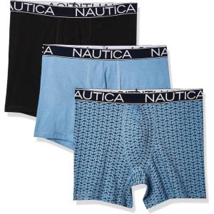 imageNautica Mens 3 Pack Cotton Stretch Boxer BriefBlackAero BlueAnchor Printaero Blue