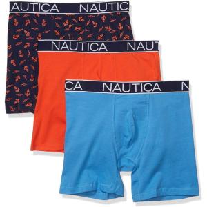 imageNautica Mens 3 Pack Cotton Stretch Boxer BriefOrange PoppyAero BlueAnchorpeacoat