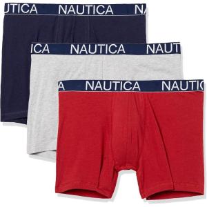 imageNautica Mens 3 Pack Cotton Stretch Boxer BriefPeacoatHeather GreyNautica Red