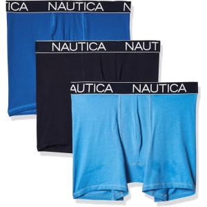 imageNautica Mens 3 Pack Cotton Stretch Boxer BriefPeacoatSea CobaltAero Blue