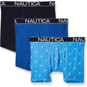 imageNautica Mens 3 Pack Cotton Stretch Boxer BriefPeacoatSea CobaltSail Printaero Blue