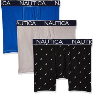 imageNautica Mens 3 Pack Cotton Stretch Boxer BriefSea CobaltAlloySail Printblack White