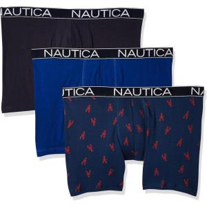 imageNautica Mens 3 Pack Cotton Stretch Boxer BriefSea CobaltPeacoatLobster Print Blue