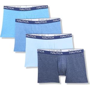 imageNautica Mens 4 Pack Heather Stretch Boxer BriefsPeacoatDutchIndigoSea Mist Heather