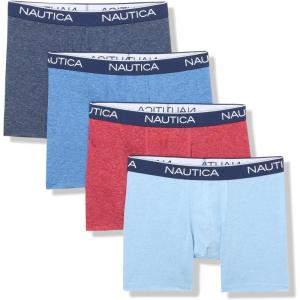 imageNautica Mens 4 Pack Heather Stretch Boxer BriefsPeacoatDutchSea MistNautica Red Heather